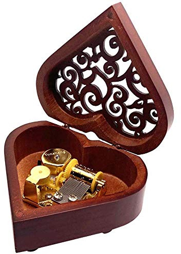 Pursuestar Can't Help Falling in Love Music Box, Heart Shaped Vintage Hollow Out Wood Mechanism YunSheng Movement Wind Up Musical Box Gifts for Birthday Wedding Valentine's Day