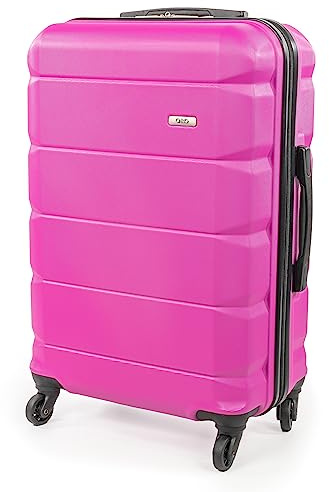 A2B Medium Checked Hold 26-Inch Luggage - Pink Hard Sided Travel Suitcase with 4 Spinner Wheels | Hard Shell Hold Bag Weight 3.4kg Cap 64.5L Height 67cm/26 AB001 (Bright Pink, Medium)