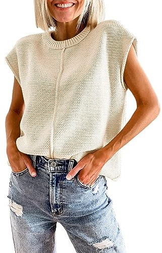 Gilet en Tricot Femme sans Manches Col roulé Tricot Fin Gilet Oversized Pull-Over Casual Tricot Tank Top Business Bureau Loisirs Sweater sans Manches Tricot Pull-Over Côtelé Cami Gilet lâche