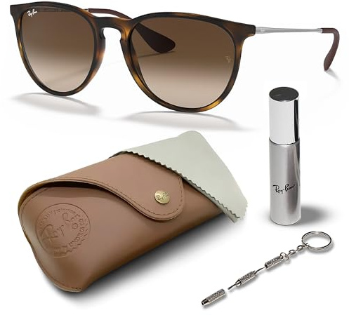Ray-Ban RB4171 Erika Panto-Classic Sonnenbrille, BRILLEN-SET | Exklusiv-Etui und Care-Kit | Matte Havana/Brown