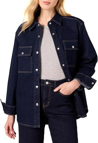 Amazon Essentials Women's (Demi's Pick) Oversized-Fit Heavyweight Denim Shirt Jacket, Rinse Wash, XXL