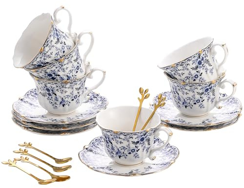 TATSUMI Country Roses Teetassen und Untertassen-Set, Knochenporzellan, 6 Stück, für Frauen und Teeparty-Sets (QH, 6 Sets)