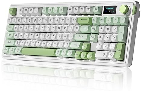 Cmokifuly L98 Wireless Keyboard,3 Modes(Bluetooth 5.1/2.4G Wireless & Type-C Wired) Membrane Keyboard RGB Backlit Screen&Rotary Knob,Gasket-mounted Gaming Keyboard (Green)
