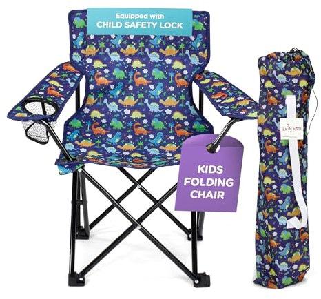 Emily Rose Kids Folding Chair | Beach Chair with Safety Lock- Camping Chair for Boys Girls Toddler with Cup Holder & Carry Case- Tailgate, Travel, Lawn- for Indoor & Outdoor (Playful Dinosaurs)