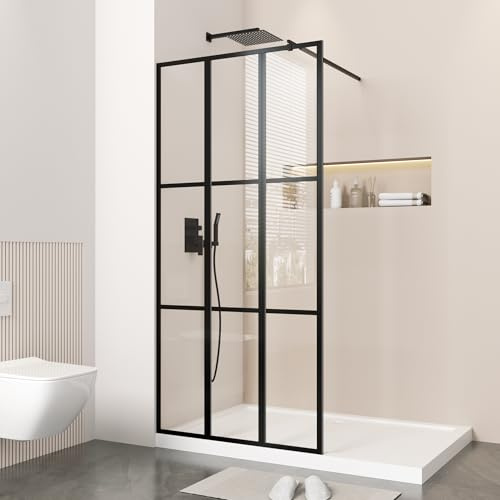 35 W x 72 H Shower Screen,Shower Glass Panel,1/4(6mm) Thick Tempered Glass Shower Panel,Shower Door with Matte Black Rod,No Glue Required