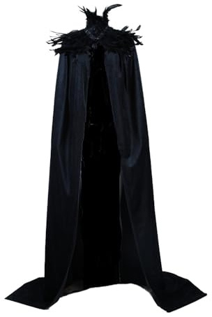 Yoodeet Mantello gotico nero in velluto da strega con piuma Stand collare con cappuccio donne costume abiti partito costume lungo mantello con cappuccio