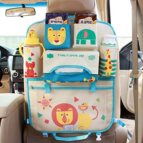 Organisateurs de Voiture Enfants Pliable Sac Rangement Accessoire Voiture Tissu Oxford Poches Protection de Dossier Voiture Siege avec Boîte à Mouchoirs Stockage Bouteilles Jouets