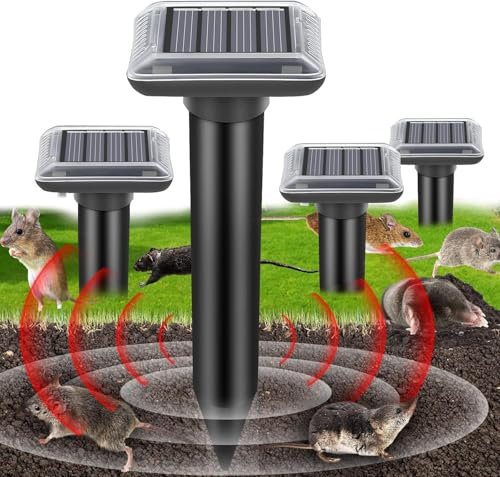 Lot de 4 répulsifs solaires Anti-Taupes - Répulsif Contre Les Taupes - Répulsif Contre Les campagnols - Répulsif à ultrasons pour Taupes