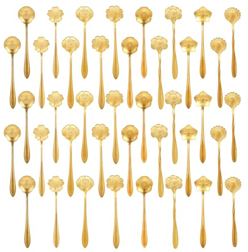 40 cucchiaini da tè in acciaio inox a forma di fiore, cucchiaini da zucchero, 12,7 cm, carini, piccoli cucchiaini da tavola, set da tavola per tè e feste, 8 diversi modelli