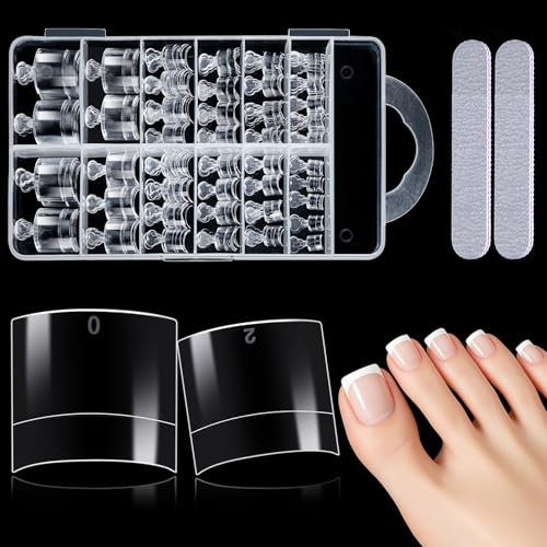 Kiiwah 240 Pièces Faux Ongles Pieds, 12 Tailles Courtes Capsule Ongle Pied Acrylique Clair Ongle Pied avec Boîte pour Fmmes Filles Nail Art DIY Salon de Manucure, Lisse