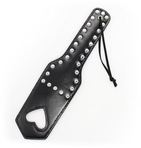 Generico Frustino in Pelle Bovina a Forma di Cuore Lungo 31.5 cm con Asta Elastica Nera e rossa-ITRB06 (Nero)