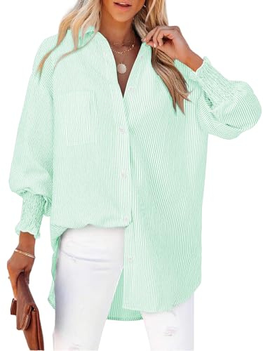 Cuptacc Blusa Mujer Elegante Cuello en V Manga Larga Botones Blusas Mujer Rayas Bolsillo en el Pecho Tops