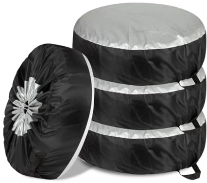 Tuxihapp 4PCS Car Tire Covers Set, Waterproof RV SUV Trailer Spare Tire Storage Bag with Handle, Portable Anti-UV Sun Snow Rain Wheel Cover, Dustproof Wheel Protector for 13-18 Inch Tires Diameter (S)