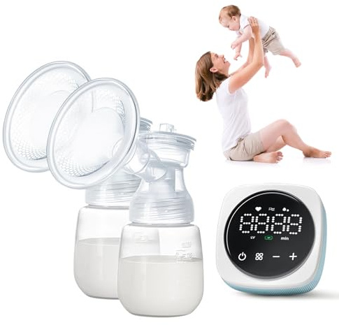 Sacaleches Eléctricos Doble, Bwaliffury Extractor De Leche Electrico con Pantalla LCD, 3 Modos y 27 Niveles de Succión, Con 2 180mL Biberón, Doble PortáTil Recargable Silencioso Sin BPA, Azul (Azul)