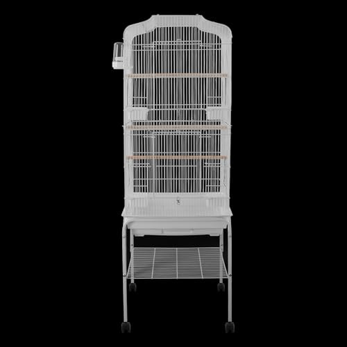 Freestanding Bird Cage Large Bird Cage with 4 Feeding Bowls & Waterer & 4 Universal Wheels & 2*Brake & Storage Rack & Slide-Out Tray & Mesh Panel Budgie Aviary for Balconies, in Homes, Shop（White）