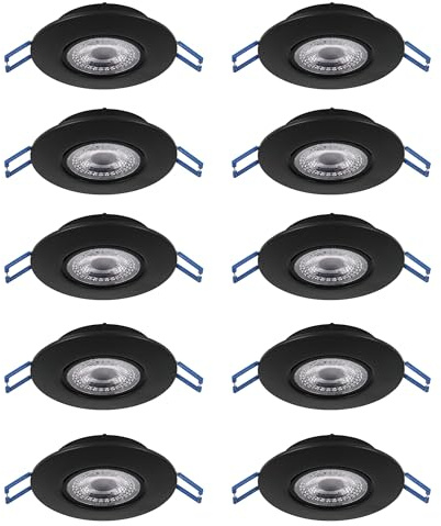 EGLO 10-pack LED infällda spotlights Cedrez, Ø 9 cm, extra tunna takspots | dip-switch, svart plast, varmvit, neutralvit, kallvit