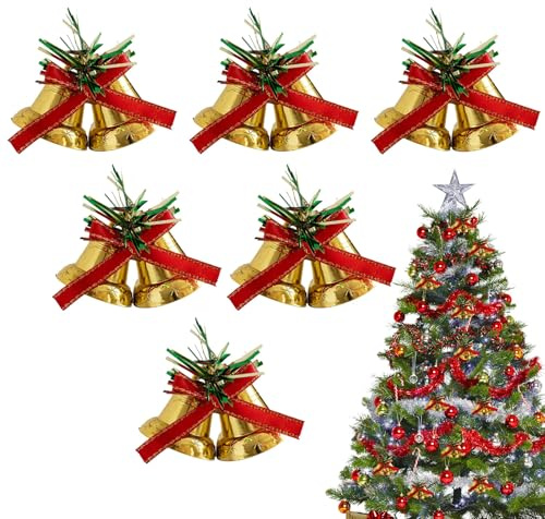 Acunny Campanas Doradas de árbol de Navidad - Adornos de Corona navideña de Metal con Lazos | Decoración de Campanas de Corona navideña - para el hogar, Oficina, Escuela, balcón, Puerta Principal
