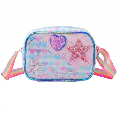Touosy Borsetta Bambina Elegante e carino, Borsetta Ragazza Arcobaleno Farfalla Paillettes, Borsa Bambina Tracolla Regolabile, Borsette Ragazza Portafoglio per 3-10 Anni Regalo Compleanno (Blu)