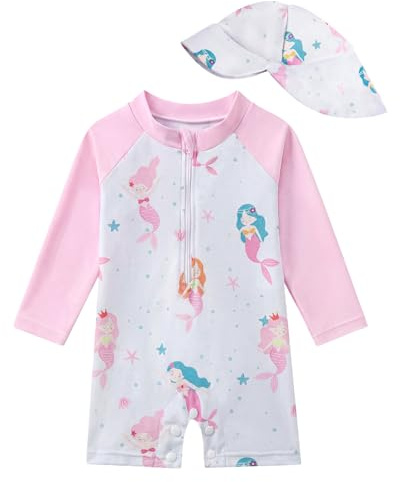 JiAmy baddräkt småbarn flicka baby UV kläder barn skydd baddräkt badkläder badkläder skyddskläder med solhatt