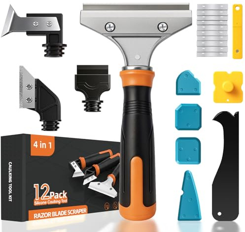 Tätningsverktyg kit silikon tätningsmedel borttagning injekteringsverktyg med 4 flervinkelutjämningsverktyg, rostfritt stål skrapa tätningsmedel efterbehandlingsverktyg för badrum kök kakelfogar
