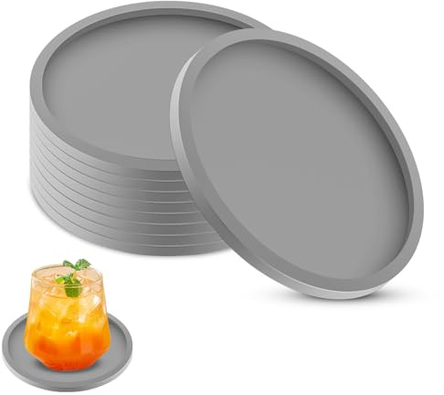 MOXYOY Gray Coasters, 8 Pcs Round Silicone Coasters for Drinks | Non-Slip Cup Mats for Coffee, Beer, Wine Glasses, and Bottles,for Tabletop Protection Perfect for Home & Bar Use (Light Gray)