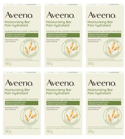 Aveeno Gentle Moisturizing Bar Facial Cleanser with Nourishing Oat for Dry Skin, Fragrance-free, Dye-Free, & Soap-Free, 3.5 oz (Pack of 6)