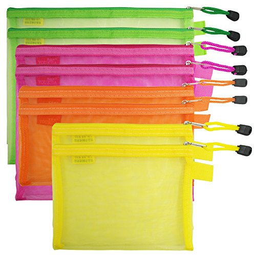 8 pcs Reißverschluss Mesh Datei Taschen Ordner Dokument Taschen mit Bill B5 A5 A6 Größe, Afunta 4 Farbe 4 Größe Nylon Federmäppchen Kosmetik Aufbewahrung Büro Tasche - Orange, Gelb, Grün, Rose Rot