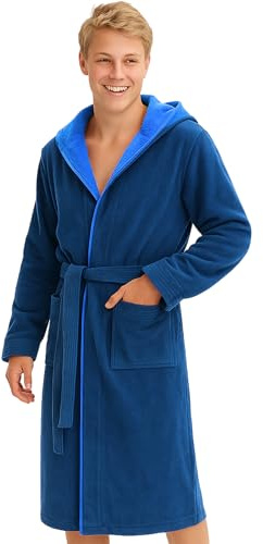 Morgenstern Peignoir à Capuche pour Enfants et Adolescents Fille et Garçon 100% Coton Éponge OEKO-TEX® Robe de Chambre 11-12 ans 146-152 cm bleu