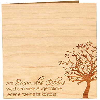 Original Holzgrusskarte - Motiv Baum des Lebens aus Kirschholz, Geschenkkarte, Grußkarte, Postkarte, Spruchkarte, Klappkarte, Billet