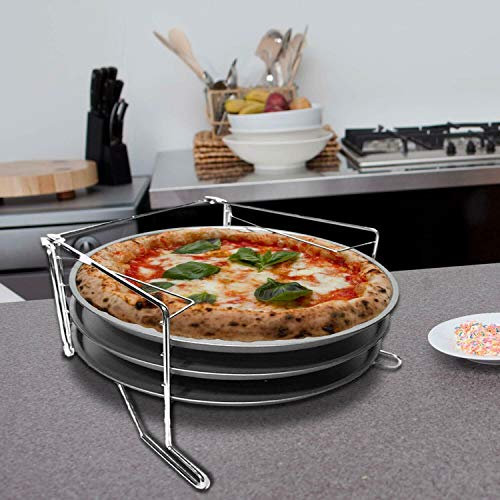 REPLOOD Set Cottura Teglie per Pizze 3 Ripiani con 3 Teglie Ø 29 cm e Supporto in Metallo Antiaderente – Portateglie da Forno Impilabile Salvaspazio, Ideale per Pizza Croccante, Dolci e Focacce