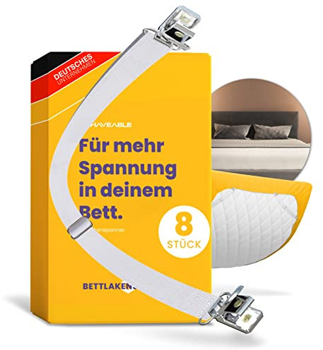 Haveable® Bettlakenspanner verstellbar (8 Stück) für alle Matratzengrößen - Premium Betttuchspanner mit hochwertiger Metallspange (30-100cm) - für faltenfreie Bettlaken und Topper