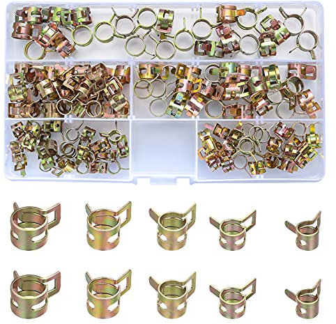 125 Pcs Spring Hose Clamps, Metal Fuel Line Hose Clamps Clips, Fuel Line Water Pipe Air Drain Tube Silicone Vacuum Hose Clamp Fastener Spring Clamps Clips - 6 mm/7 mm/8 mm/9 mm/10 mm