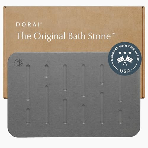 Dorai Home Stone Bath Mat - Premium Diatomaceous Earth Bath Floor Mats with Non-Slip Base, Fast-Drying Modern Shower Mat for Bathroom | Rain Slate