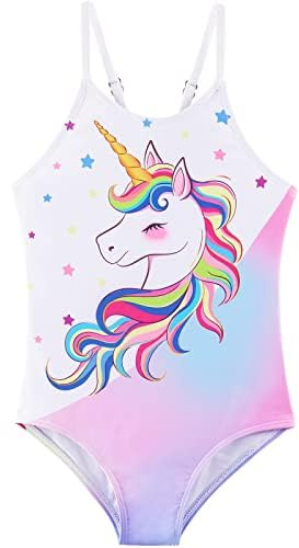 WAWSAM Costumi a Pezzi da Bagno per Bambine e Ragazze Unicorno Costumi da Bagno Interi Arcobaleno 1 Pezzo Costume Intero per 5 Anni Bambini Nuoto Spiaggia Piscina Vacanze