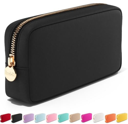 Embla Makeup Bag Travel Cosmetics Pouch and Toiletry Bag, Nylon Zipper Pouch Purse, Cute Make Up Organizer Storage Tote for Women Girls, Waterproof Travel Skincare Case, Small Makeup Bags, Black