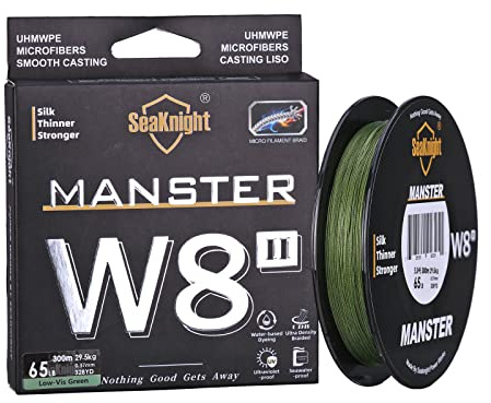 SeaKnight W8 II 8 Fili Lenza da trecciato 300M Filo da Pesca alla Carpa Acqua salata, 8.0#: 100LB (0.50mm)