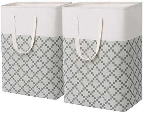 Tall Laundry Basket, Washing Baskets for Laundry Clothes Hamper for Towels Bedding Dirty Clothes Collapsible Laundry Bin Boho Laundry Baskets for Bedroom, Bathroom, Toys, 2 Pack, 75L, Grey