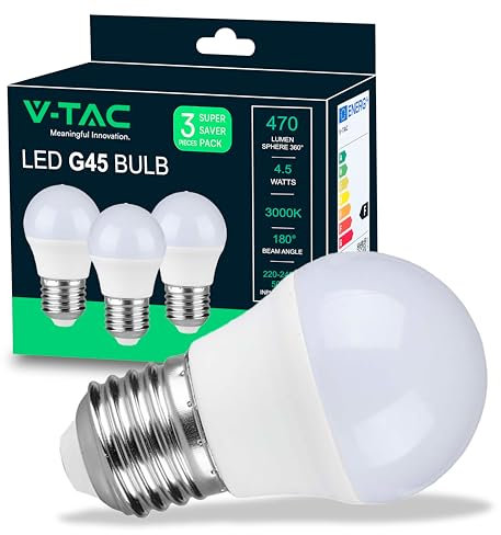 V-TAC 3x LED Glühbirne E27 G45-4,5W (entspricht 40W) - 3er Pack - 470 Lumen - LED Glühlampen - Energiesparlampe - Licht 3000K Warmweiß