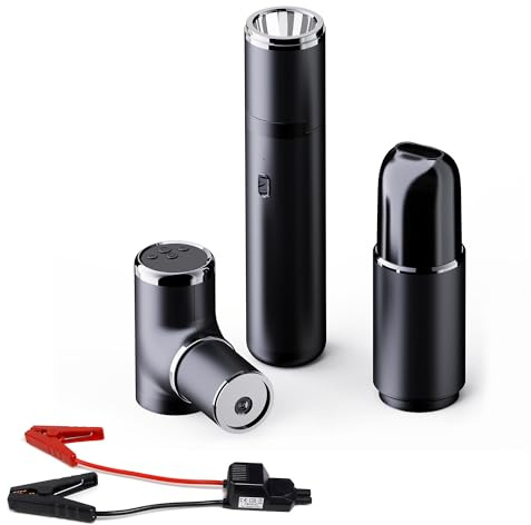 TIMIGO K2 4in1 Starthilfe Powerbank 12V 500A, Luftpumpe & Staubsauger, LED | Pannenhilfe im Auto: startet bei schwacher Batterie, pumpt Reifen auf, saugt den Innenraum, lädt Geräte und bietet LED-Licht