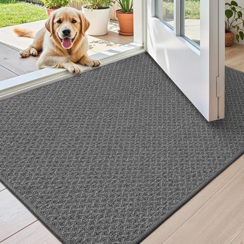 COLOR&GEOMETRY Zerbino Ingresso Interno Antiscivolo e Assorbente 44x76 cm, Sottile Zerbino d'Ingresso– Tappeto Lavabile per Ingresso, Porta e Corridoio, Grigio