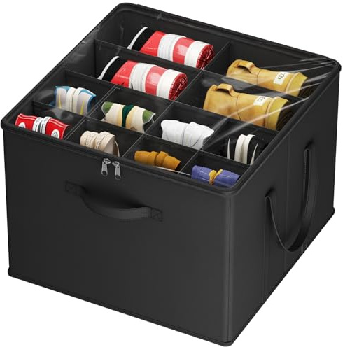 Lifewit Shoe Storage Organizer for Closet, Large Shoe Box Storage Containers with Clear Cover and Reinforced Handles, Foldable Storage Bins for Boots Heels Sneakers, Fits 12-16 Pairs, Black, 1 Pack