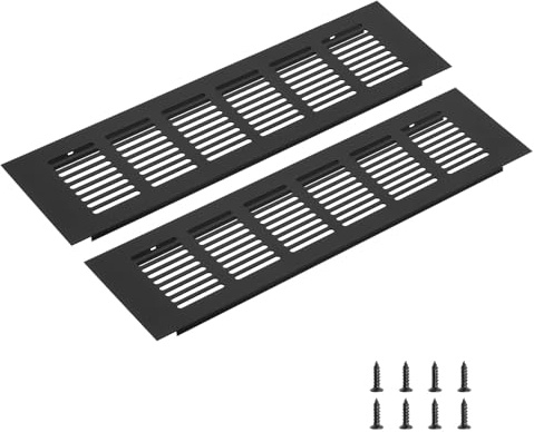sourcing map Rectangle Ventilation Grille 250x80mm/10x3 Black | Aluminum Alloy Mesh,Air Vent Cover,Louvered Ventilation Cover,with Mounting Screws for Cabinet Shoe Closet