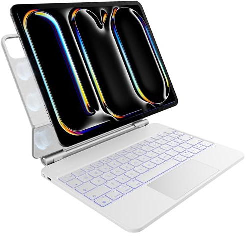 pankeybd Custodia con tastiera per iPad Pro 13 pollici M4 2024, retroilluminazione a 7 colori, trackpad multi-touch, design magnetico fluttuante, Bianco