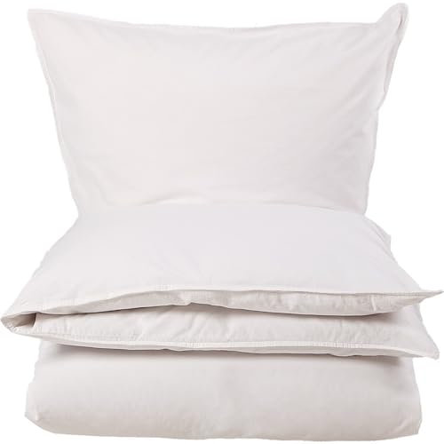 Knutzen Wohnen Bettwäsche 135x200 Baumwolle Weiß - Stonewashed Leinen Optik - Baumwoll Bettwäsche mit Reißverschluss - Bettwäsche-Sets mit 1x Bettbezug 135x200 und 1x Kissenhülle 80x80