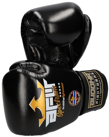 BUDDHA FIGHT WEAR - Guanti da boxe in metallo Thailand Spectrum progettati per allenamenti e sparring in Muay Thai Kickboxing Fitness - Uomini e Donne - 10 oz 12 oz 14 oz 16 oz (nero, 12 Oz)