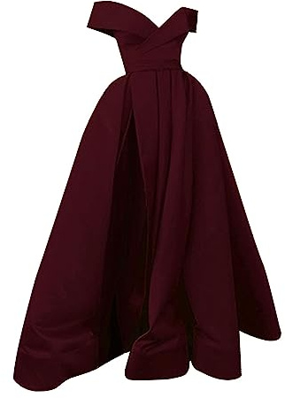 Generisch 2025 Vestido de gasa para mujer, estilo retro de verano, cuello bajo, cuello en V, ajuste de boda, color liso, mangas elegantes, Vino, M