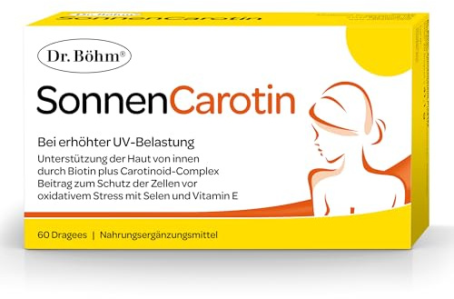 Dr. Böhm SonnenCarotin: Zellschutz-Komplex mit Beta-Carotin für die Haut, bei erhöhter UV-Belastung & Sonnenempfindlichkeit, 60 Dragees