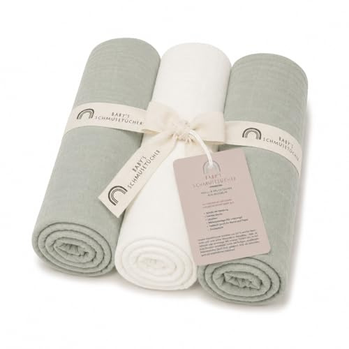 Musselin Spucktücher Baby 3er Set - 70x70cm Mulltücher Baby Bio Baumwolle für Junge & Mädchen - Waschbare Musselintücher Mullwindeln Neugeborene - Musselin Tuch - Mulltücher groß Oeko-TEX zertifiziert