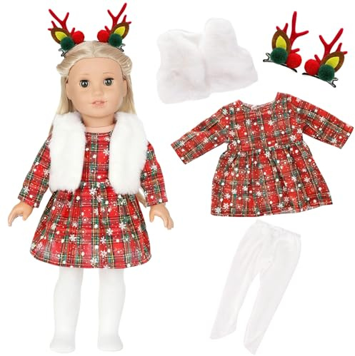 Doll Clothes for 14-18 Inch Doll, Baby Doll Accessories for 35-45cm Dolls, Sweet Dolls Clothes with Vest + Skirt + White Stockings + Elk Hair Accessory, Cute Doll Clothes for Doll Collectors