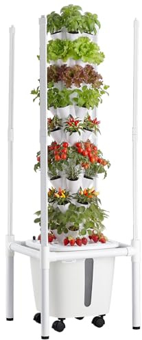 VEVOR Kit de Cultivo Hidropónico, Sistema de Torre Hidropónica de 9 Niveles 45 Agujeros, con Luces de Crecimiento Control por App Ruedas Bomba de Agua, Depósito de 20 L, para Hierbas Frutas Vegetales